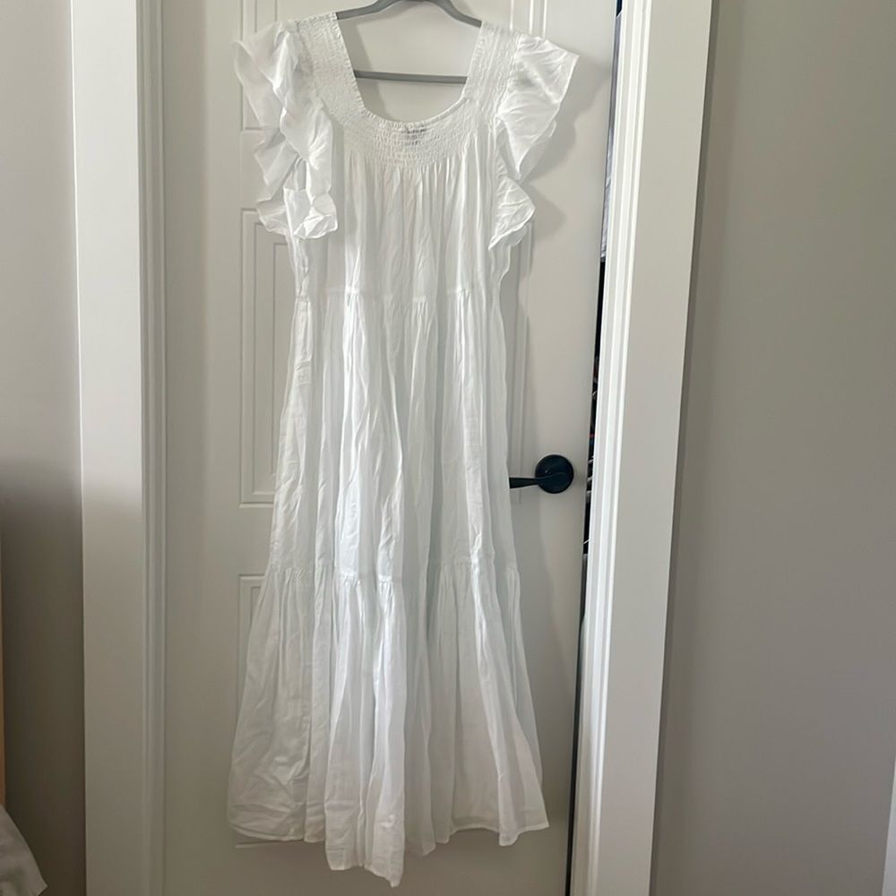 J. Crew White Smocked Flutter Sleeve Tiered Maxi Dress - Picture 3 of 6